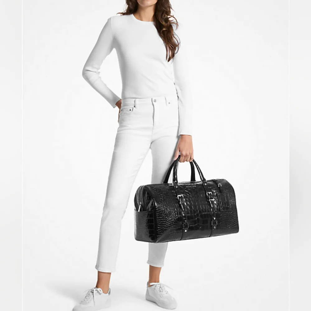 🥳SOLD🥳Micheal KorsTravel XL Metallic Crocodile Embossed Leather Weekender Bag - Picture 4 of 5